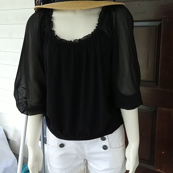White House Black Market Tops - Peasant blouse sheered sleeves elasticized band